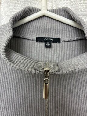 Joe's Jeans Light Gray Ribbed Zip-Up Turtleneck Sweater